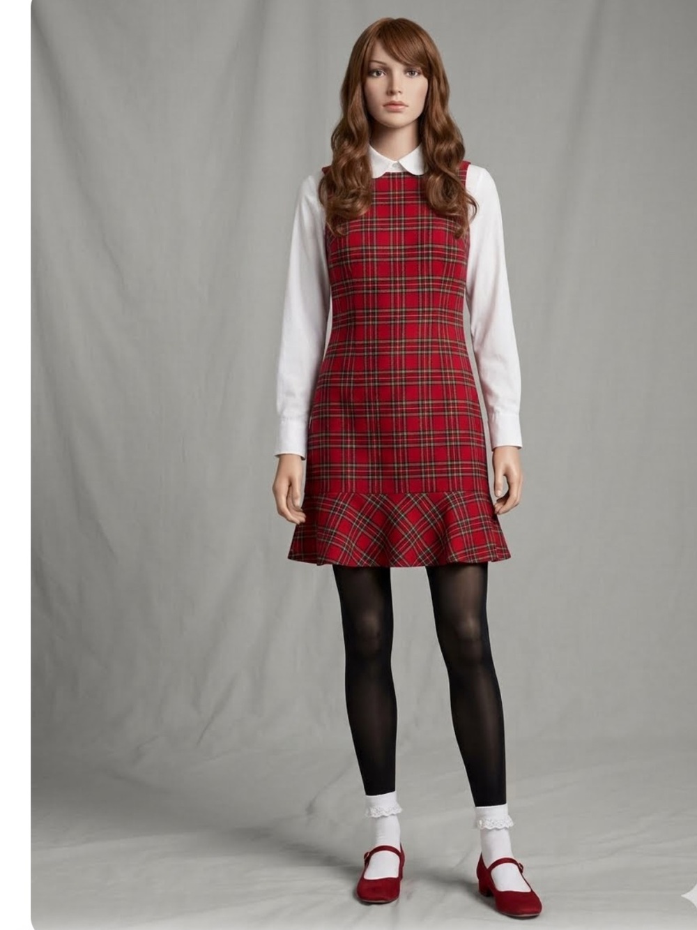 Talbots Red Tartan Plaid Flounce Hem Dress  10   Classic Wool Blend Heritage